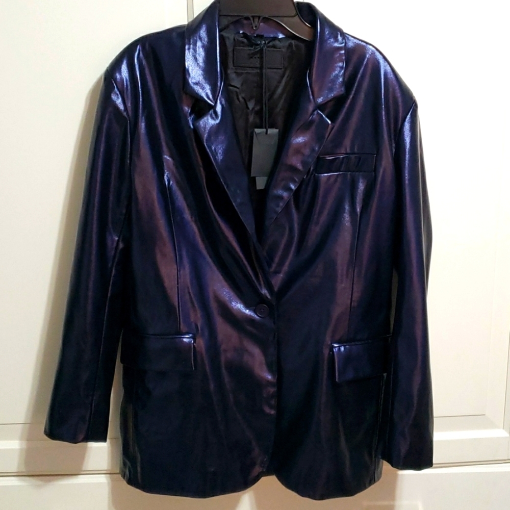 NWT BLANKNYC One-Button Oversize Faux Leather Foil Blazer Jacket Size XS